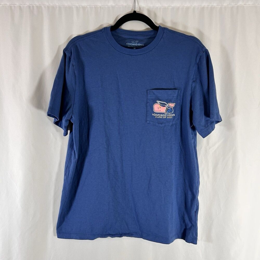 VIneyard Vines Shirt Men's Medium Blue Class 2022 Short Sleeve Crew Neck Cotton